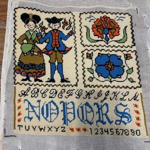 Vintage Brunswick Early American Sampler #274 Art Folk Couple Flowers